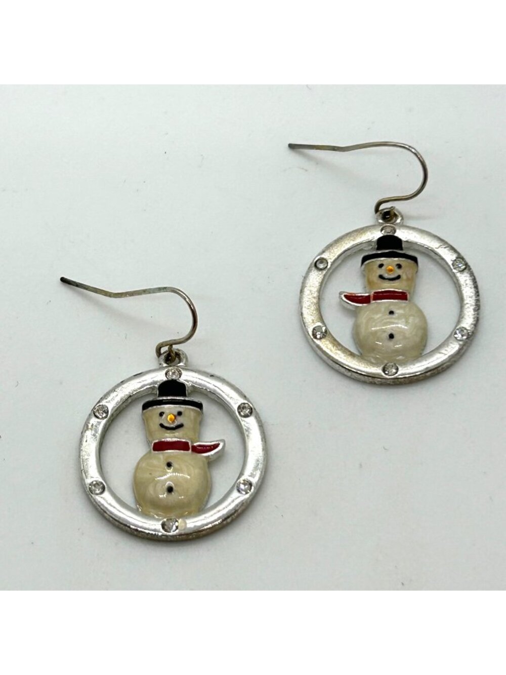 Vintage Kenneth Cole Snowman Earrings Pierced Silver-Tone Holiday Rhinestones